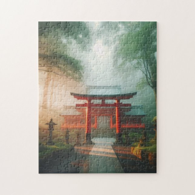 Red Torii and Light - Japanese Temple Puzzle (Vertical)