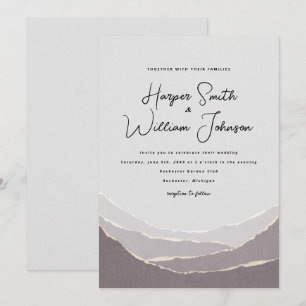 red torn paper mountains wedding invitation