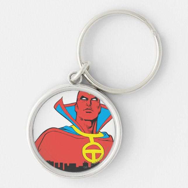 Red Tornado Behind Cityscape Keychain (Front)