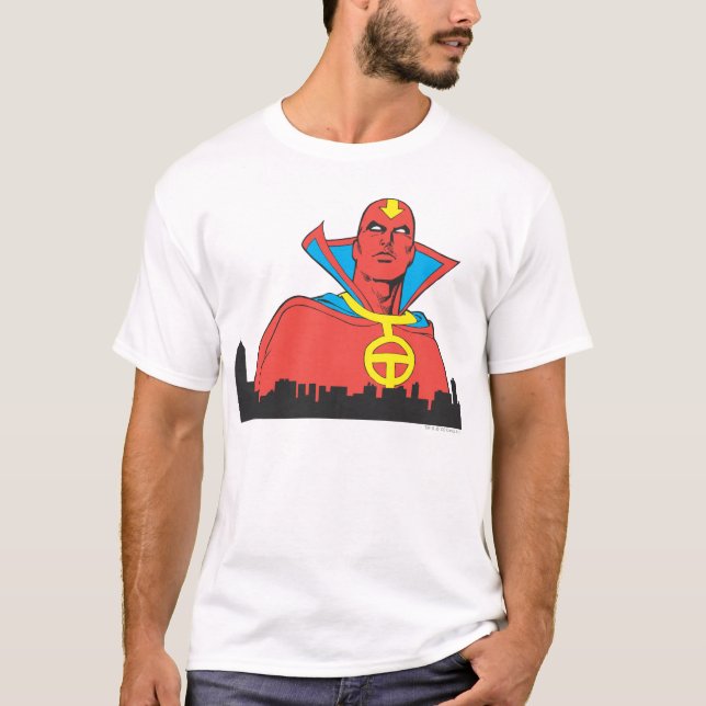 Red Tornado Behind Cityscape T-Shirt (Front)