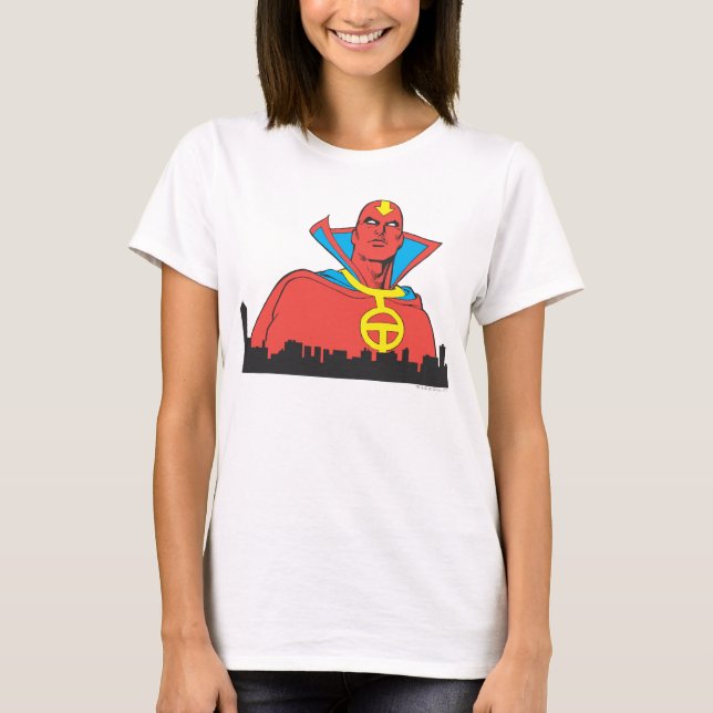 Red Tornado Behind Cityscape T-Shirt (Front)
