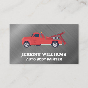 Red Tow Truck   Metallic Brushed Background Business Card