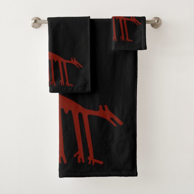 Red Towels with Ancient Animals (Insitu)