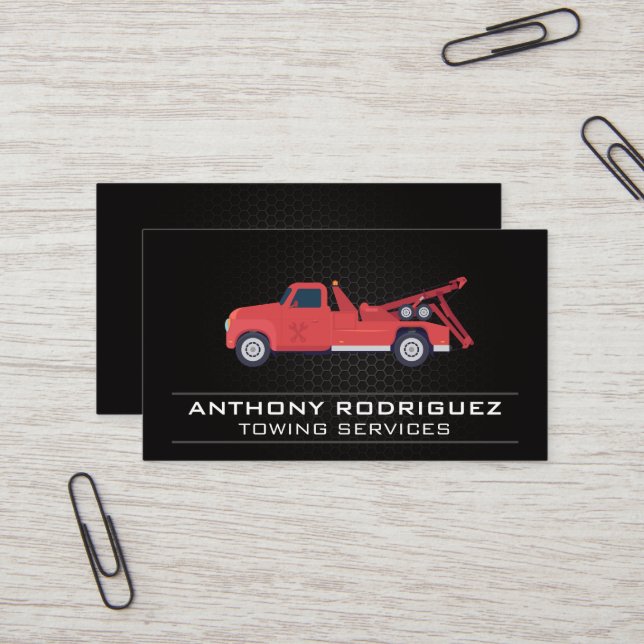 Red Towing Vehicle Business Card (Front/Back In Situ)