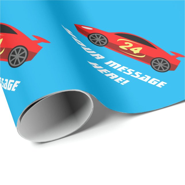 Red toy racecar personalized kid's Birthday party Wrapping Paper (Roll Corner)