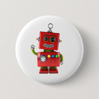 Red toy robot waving hello 2 inch round button