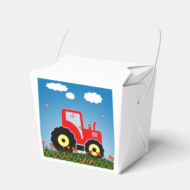 Red toy tractor favor box (Front Side)