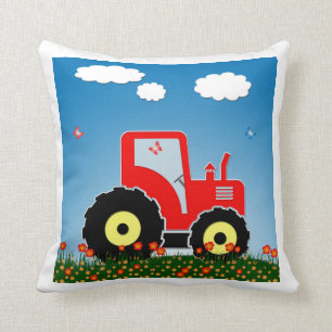 Red toy tractor throw pillow