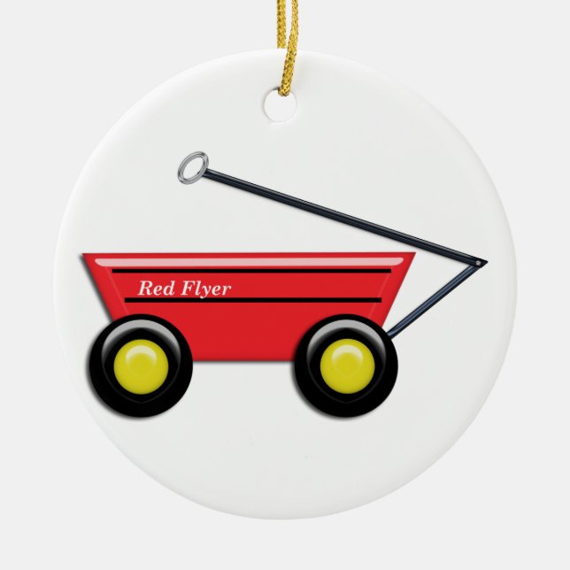 Red Toy Wagon Ceramic Ornament (Front)