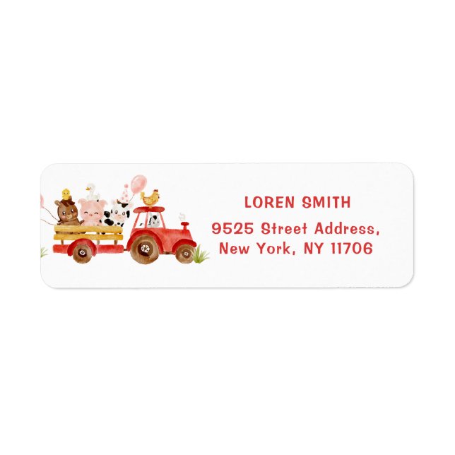 Red tracteur animaux de ferme adresse de retour (Devant)