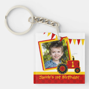 Red Tractor 1st Birthday Photo Keychain