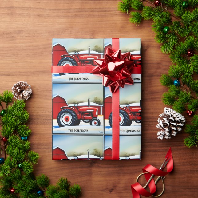 Red Tractor and Red Barn Wrapping Paper (Holiday Gift)