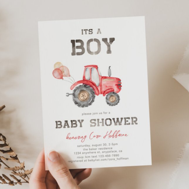 Red Tractor Baby Shower Invitation (Creator Uploaded)