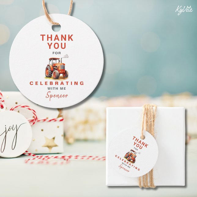 Red Tractor Birthday Circle Favour Gift Tag (Creator Uploaded)