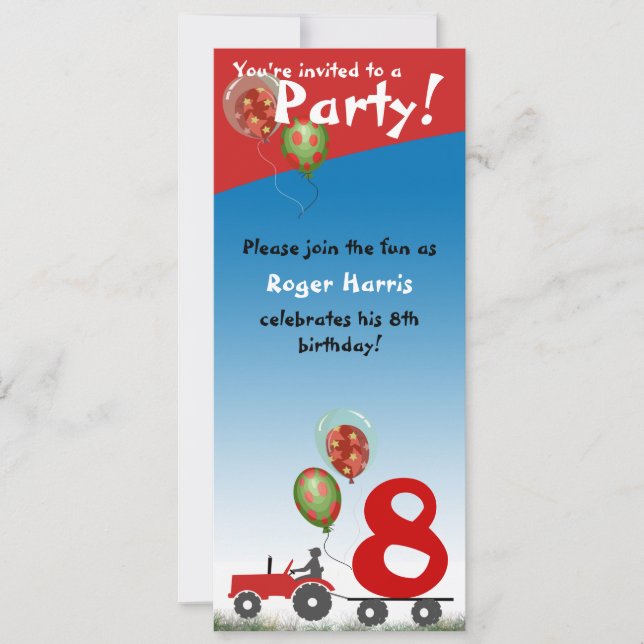 Red Tractor Birthday Invitation (Front)