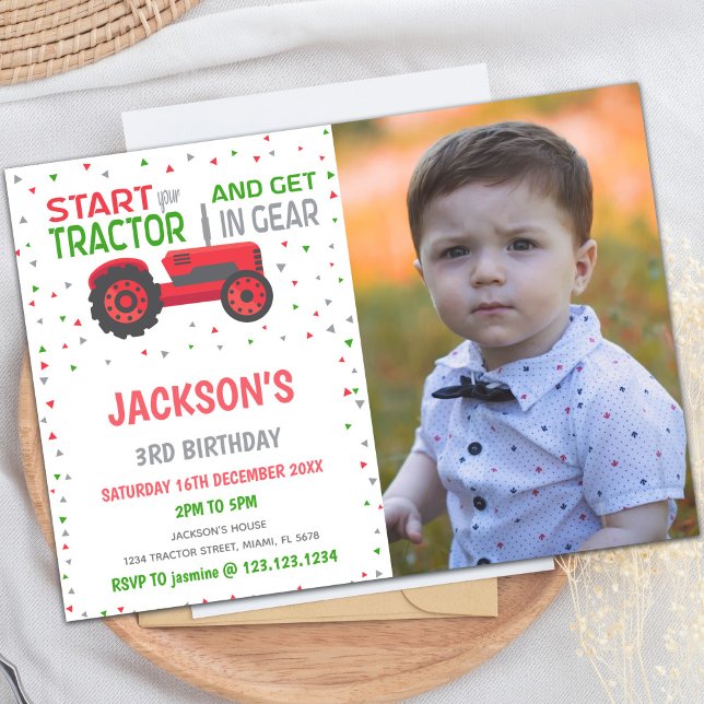 Red Tractor Birthday Invitations with photo (Red Tractor Birthday Invitations with photo)