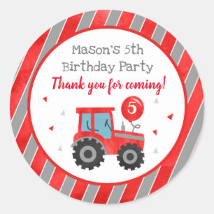 Red Tractor Birthday Party Favour Stickers Labels