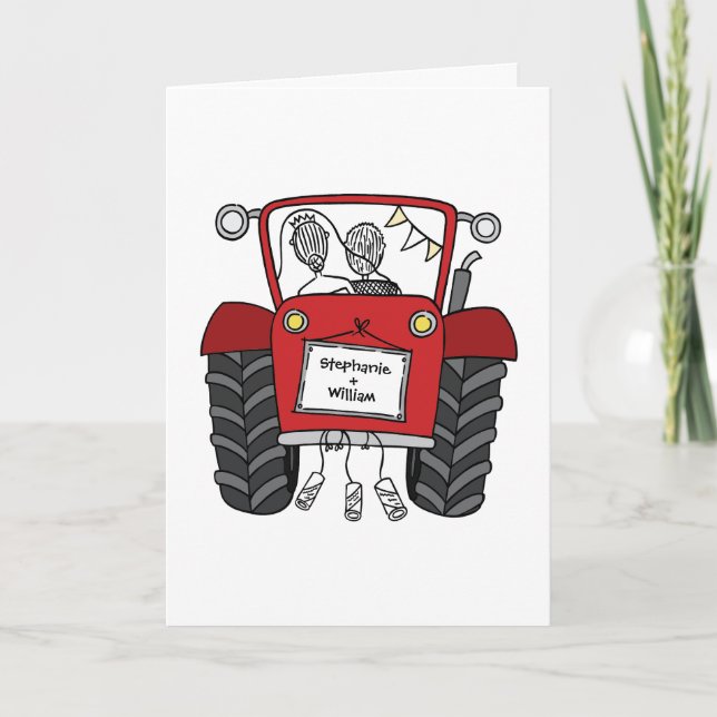 Red Tractor Country Wedding Card (Front)