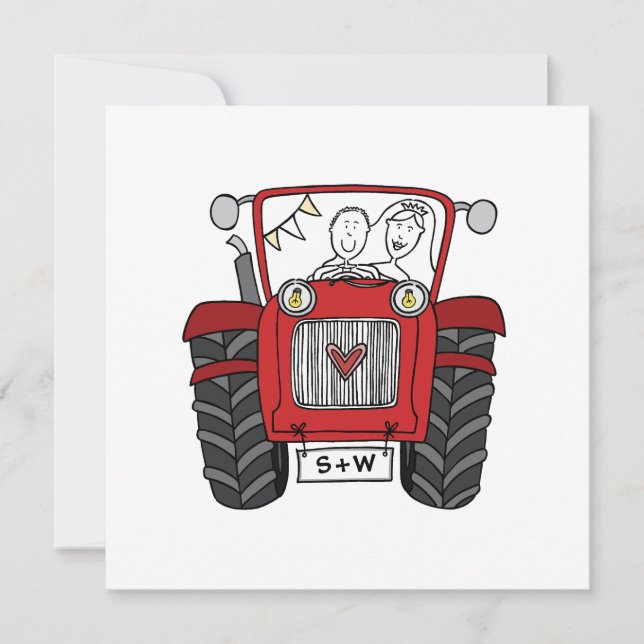 Red Tractor Country Wedding Evening Reception Invitation (Front)