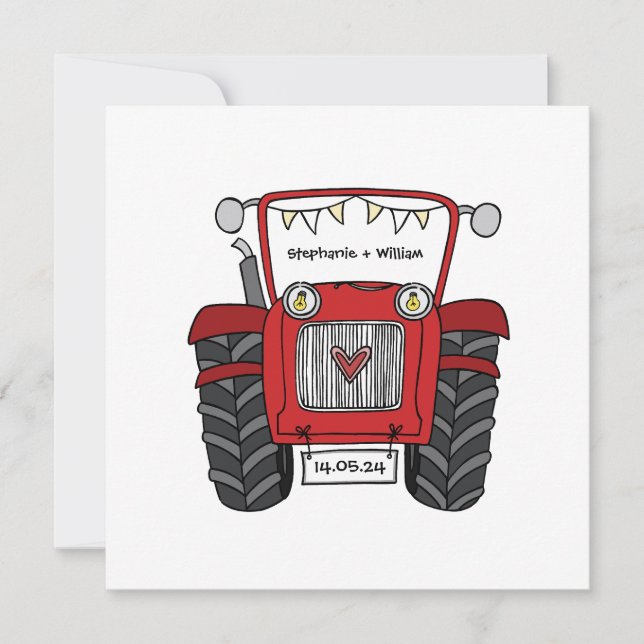 Red Tractor Country Wedding Evening Reception Invitation (Front)