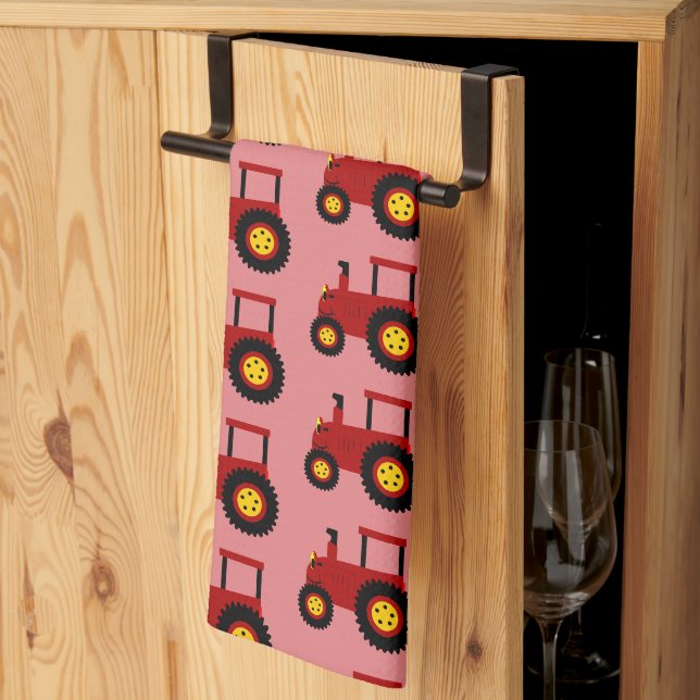 Red Tractor Design Any Colour Background Kitchen Towel (Thirds Fold)
