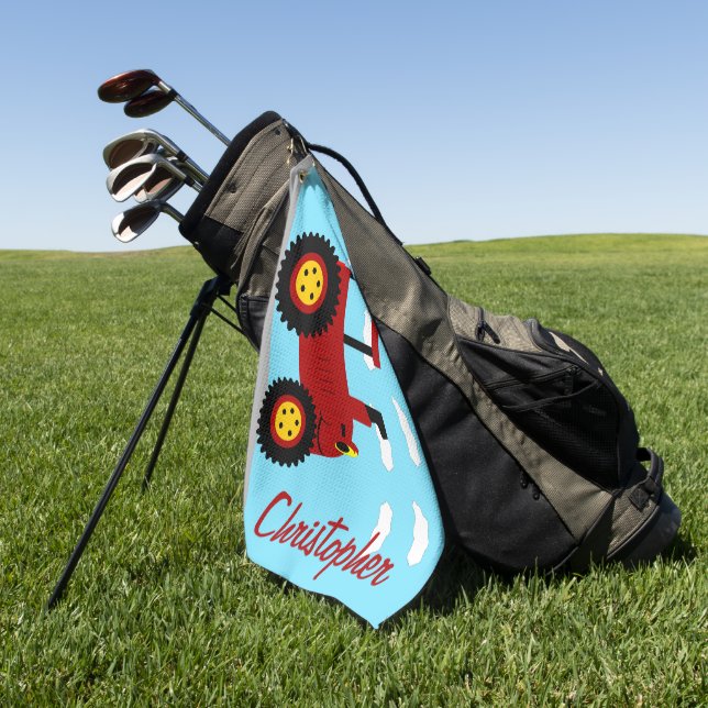 Red Tractor Design Personalised Golf Towel (Green)