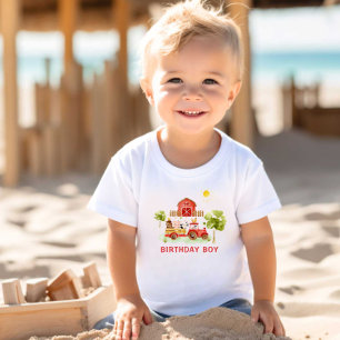 Red tractor farm animals birthday boy baby T-Shirt