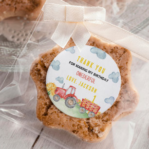 Red Tractor Farm Birthday Party Favor Labels