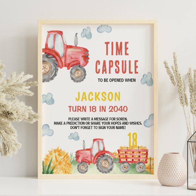 Red Tractor Farm Birthday Time Capsule Sign (Creator Uploaded)