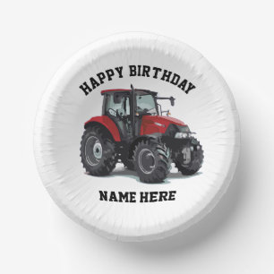 Red Tractor Farming Birthday Agriculture Farm Paper Plate