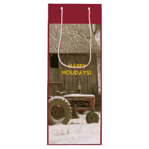 Red Tractor Holiday Wine or Gift Gift Bag