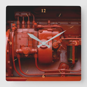 Red Tractor Motor Square Wall Clock