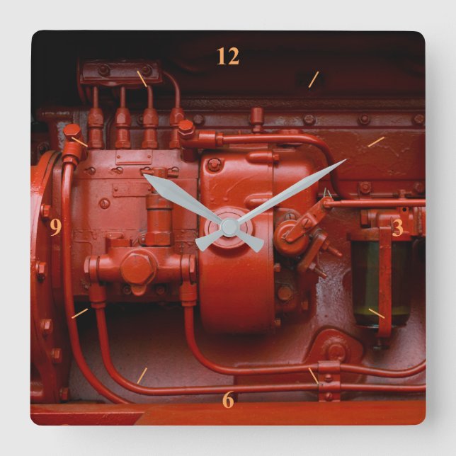 Red Tractor Motor Square Wall Clock (Front)
