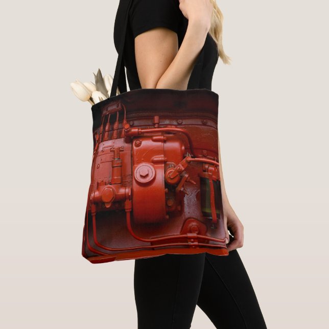 Red Tractor Motor Tote Bag (Close Up)