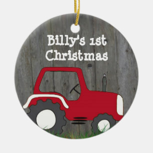 Red Tractor Ornament: Add Photo & Year Ceramic Ornament