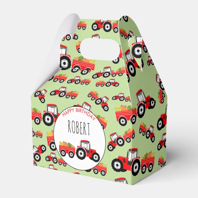 Red Tractor Truck Farm Produce Birthday Favor Box (Front Side)