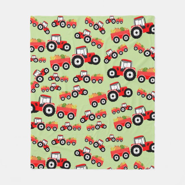 Red Tractor Truck Farm Produce Fleece Blanket (Front)