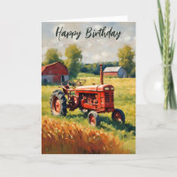 Red Tractor Vintage Rustic Farm Happy Birthday