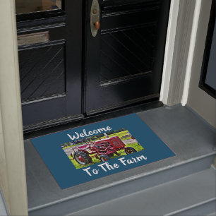 Red Tractor Welcome Farm Home Decor Doormat