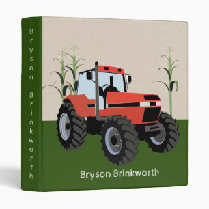 Red Tractor with Green Farmer Corn Design 3 Ring B Binder