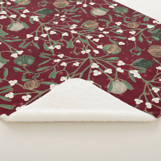 Red Traditional Christmas Gift Mistletoe Monogram Sherpa Blanket
