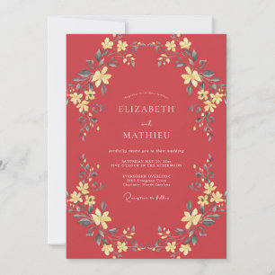 Red Traditional Floral Wedding Invitation