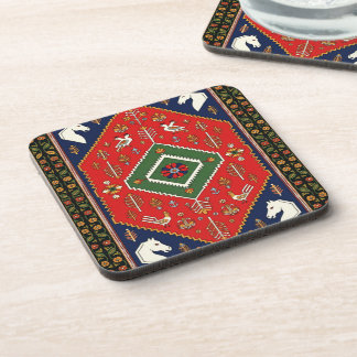 Red Traditional Folk Art Geometric Animal Tapestry Coaster