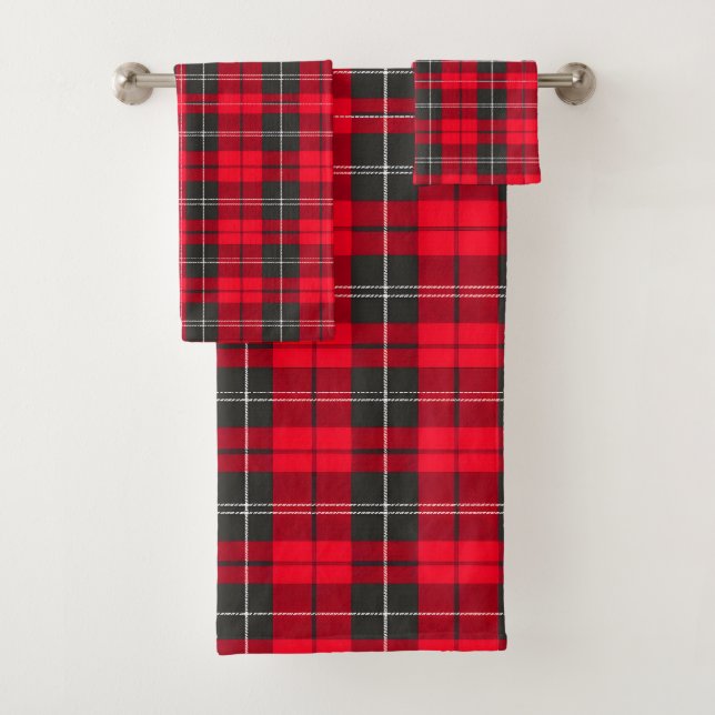 Red Traditional Plaid Tartan Modern Collection Bath Towel Set (Insitu)