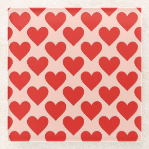 Red, traditional Valentine's day heart Glass Coaster