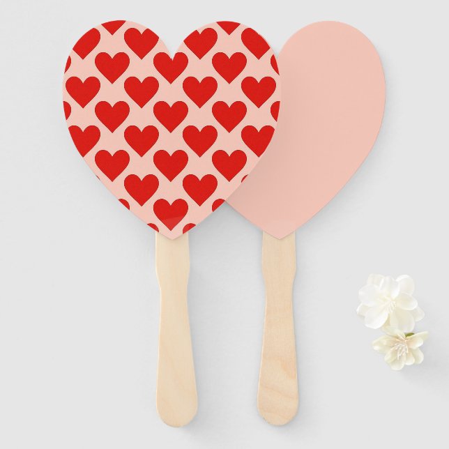 Red, traditional Valentine's day heart Hand Fan (Front and Back)