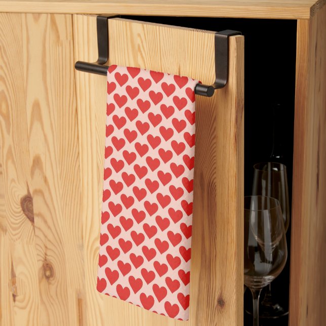Red, traditional Valentine's day heart Kitchen Towel (Thirds Fold)
