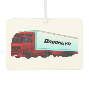 Red trailer truck illustration air freshener