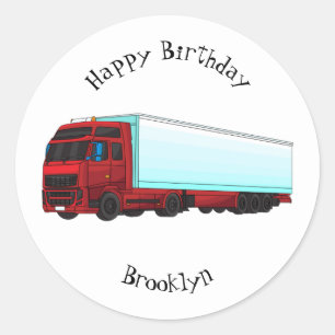 Red trailer truck illustration classic round sticker