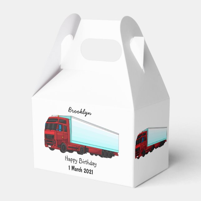 Red trailer truck illustration favor box (Front Side)